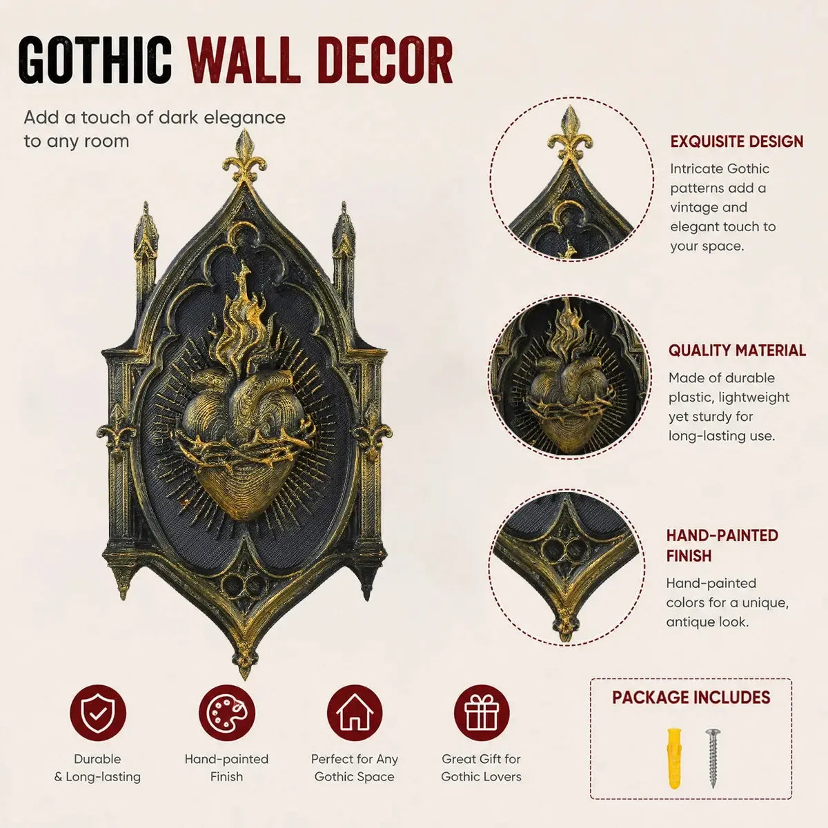 Sacred heart wall art – distressed carved detail