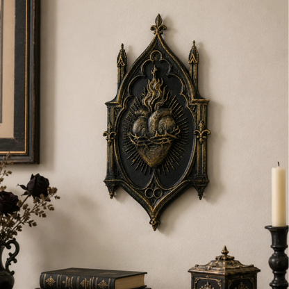 Gothic sacred heart wall hanging – altar wall display detail