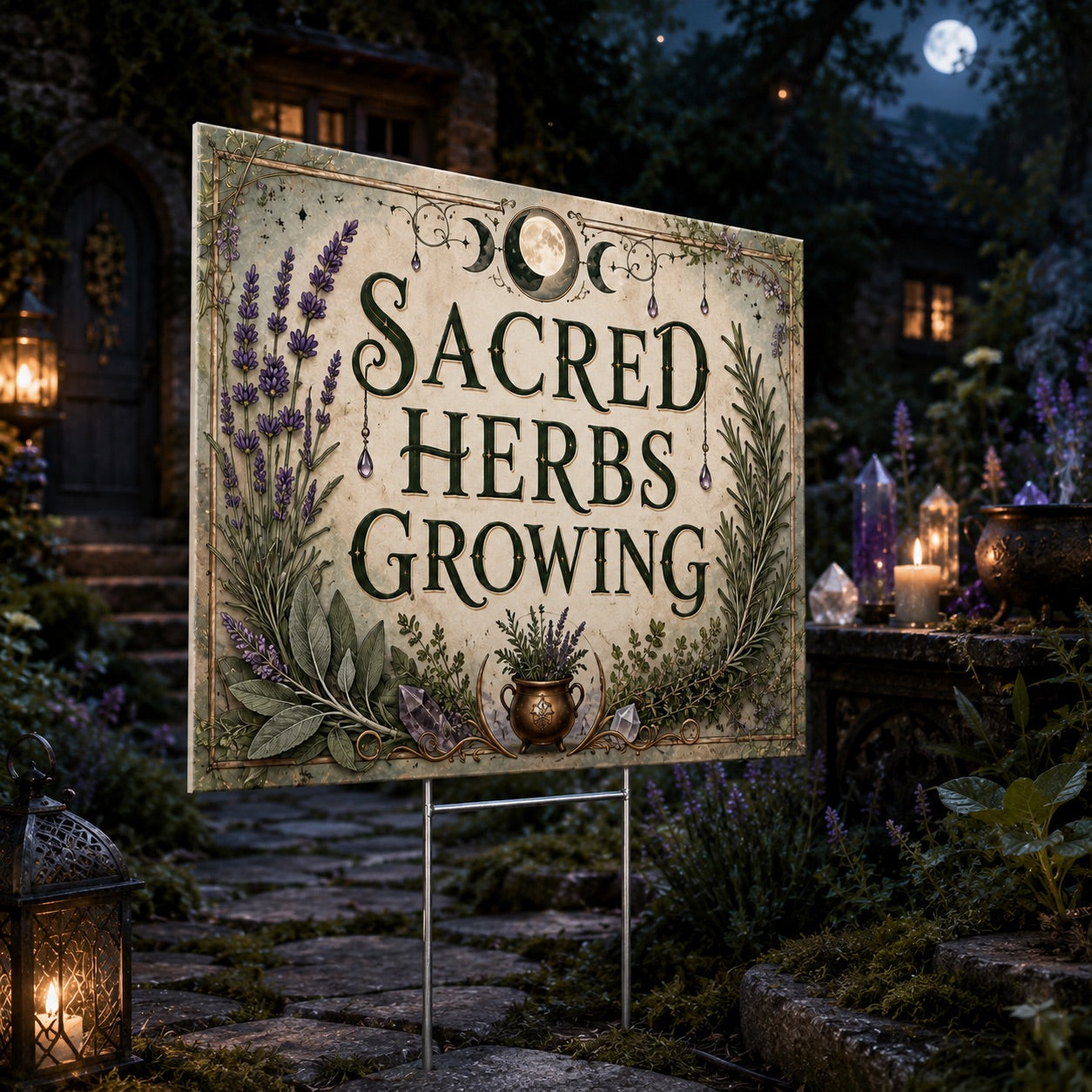 Sacred Herbs Growing Lavender Wicca Yard Sign - garden display