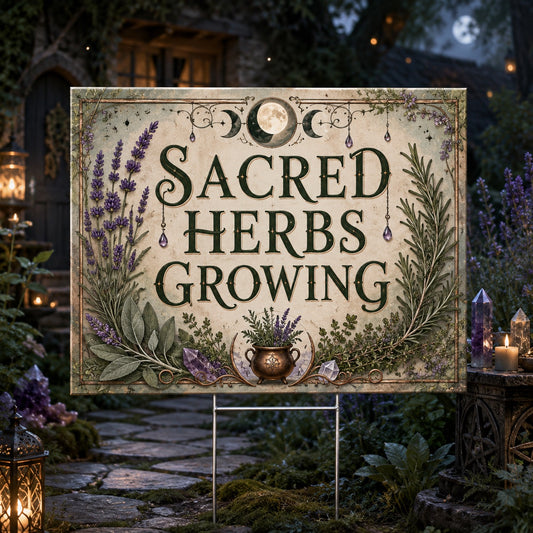 Sacred Herbs Growing Lavender Wicca Yard Sign - front view