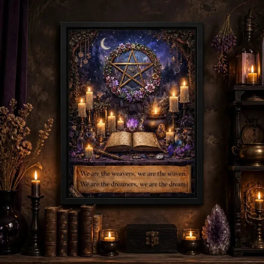 Sacred Pentacle Wicca Wall Art - Black Framed Witchcraft Canvas Print for Pagan Spiritual Decor_mockup_2.webp