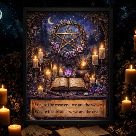 Sacred Pentacle Wicca Wall Art - Black Framed Witchcraft Canvas Print for Pagan Spiritual Decor-MoonChildWorld