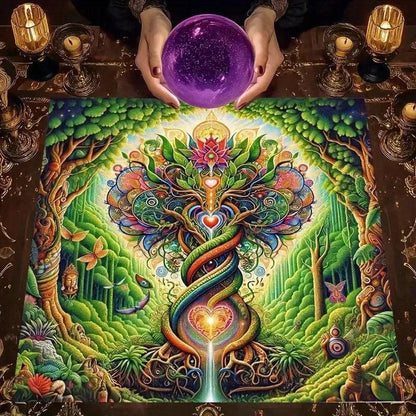 Sacred Tree of Life Tarot Tablecloth – Mystical Pagan Altar Cloth for Divination, Meditation & Spiritual Decor-MoonChildWorld