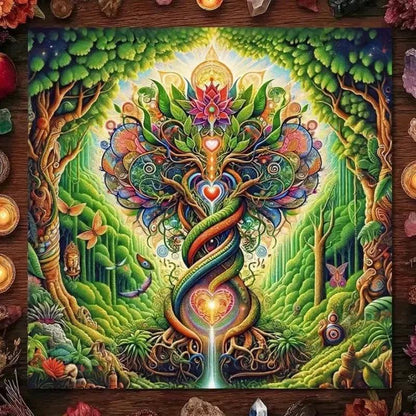 Sacred Tree of Life Tarot Tablecloth – Mystical Pagan Altar Cloth for Divination, Meditation & Spiritual Decor-MoonChildWorld