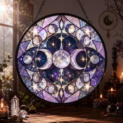 Sacred Triple Moon Altar Glass Suncatcher - window display