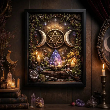Sacred Triple Moon Wall Art - Black Framed Witchy Canvas for Magical Home Decoration_mockup_2.webp