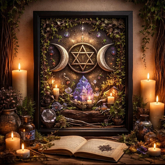 Sacred Triple Moon Wall Art - Black Framed Witchy Canvas for Magical Home Decoration-MoonChildWorld