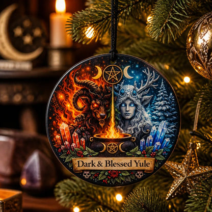 Sacred Wiccan Yule Ceramic Ornament – Dark Christmas Tree Ornament_mockup_1.webp