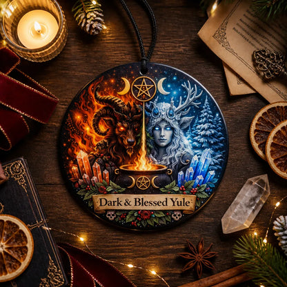 Sacred Wiccan Yule Ceramic Ornament – Dark Christmas Tree Ornament_mockup_3.webp