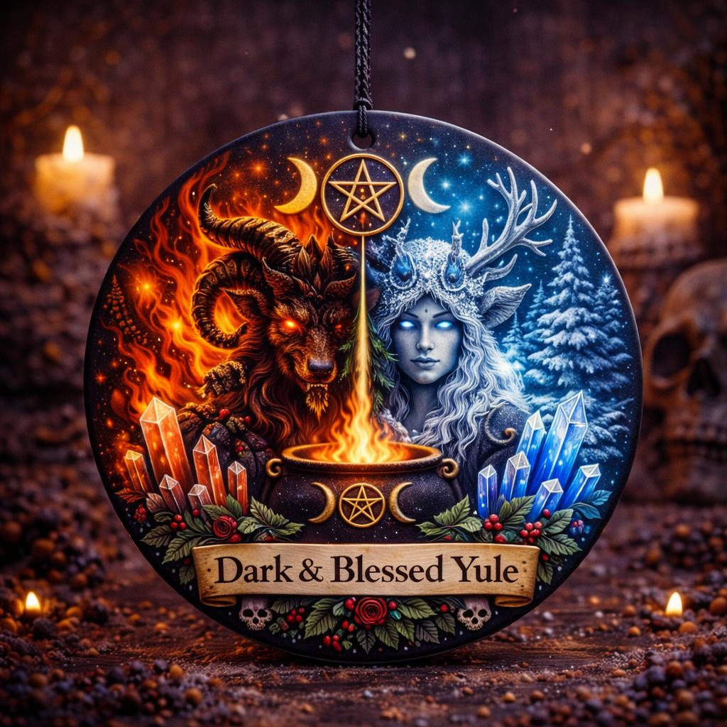 Sacred Wiccan Yule Ceramic Ornament – Dark Christmas Tree Ornament-MoonChildWorld