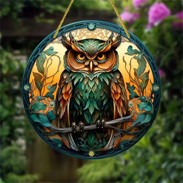 Spiritual Owl Suncatcher Witchy Acrylic Round Sign-MoonChildWorld