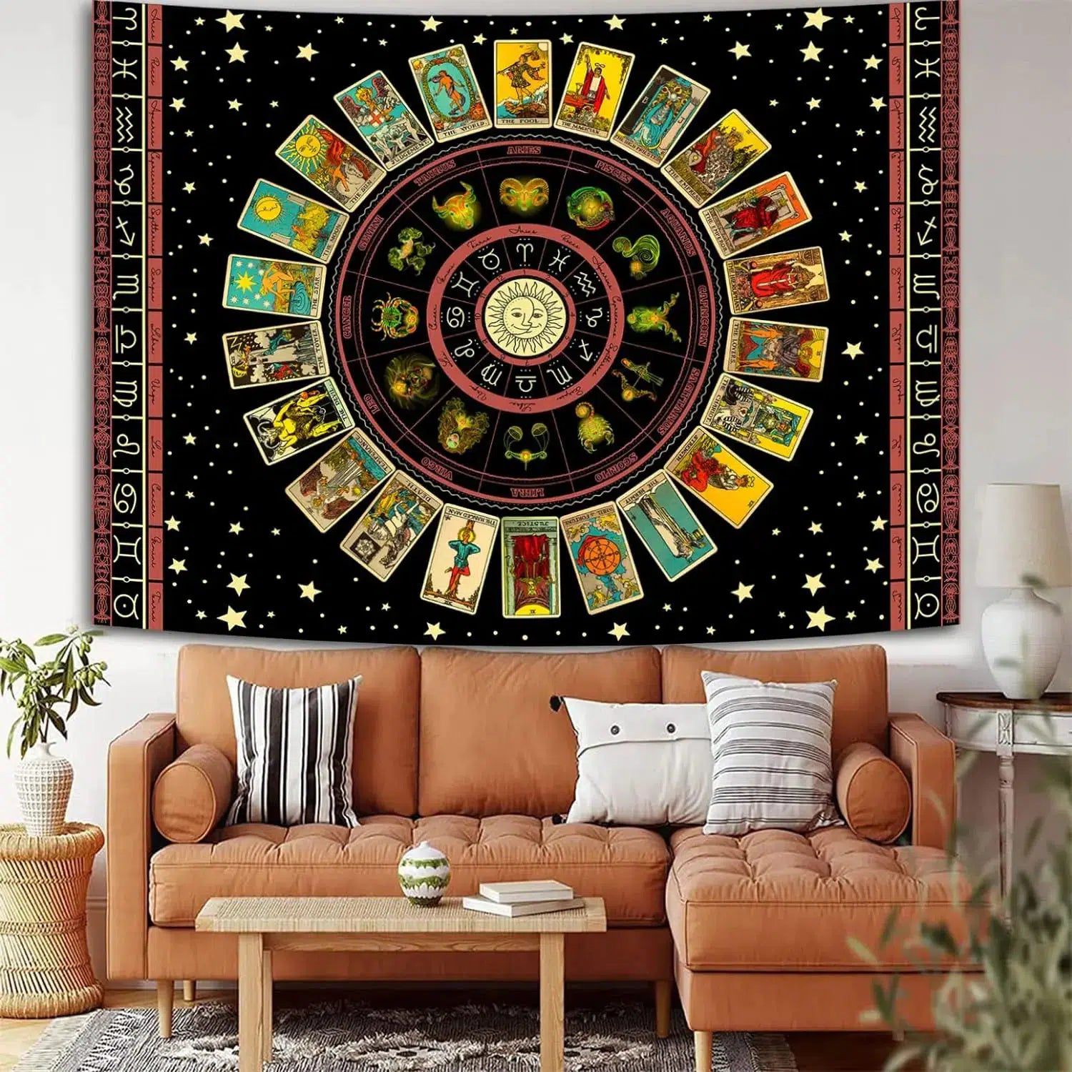 Wheel Of The Pagan Tapestry Blacklight Astrology Tarot UV Tapestry-MoonChildWorld