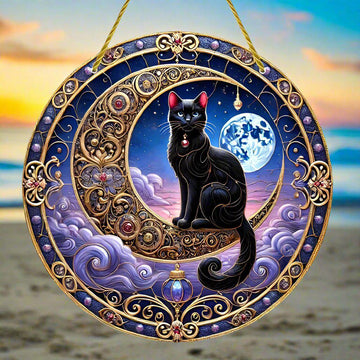 Black Cat Suncatcher Magical Cat Window Decor Witchy Suncatcher-MoonChildWorld