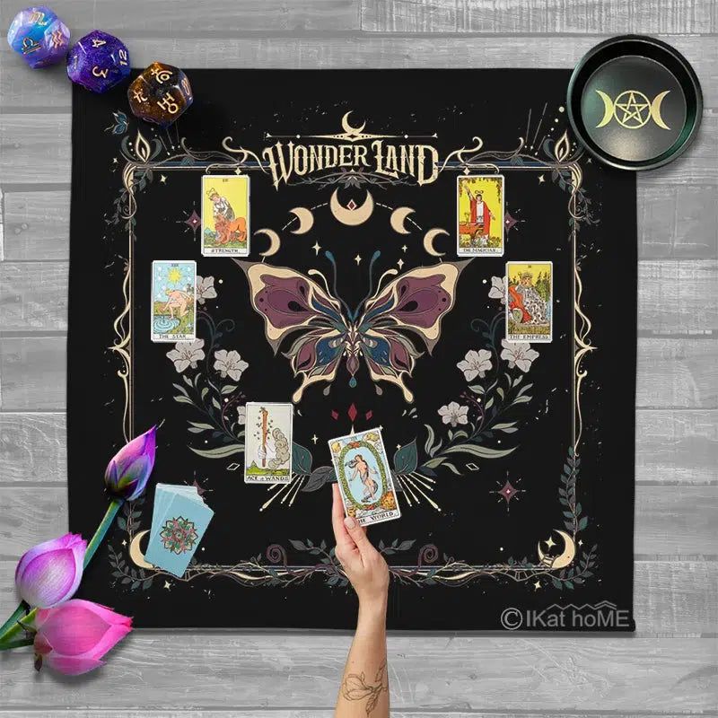 Moon Phase Butterfly Tarot card Tablecloth Wicca Table Cloth Pagan Altar Cloth-MoonChildWorld