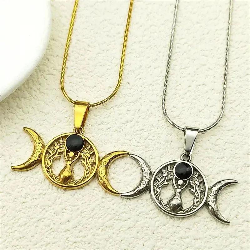 Witch Triple Moon Goddess Necklace Pagan Jewelry-MoonChildWorld