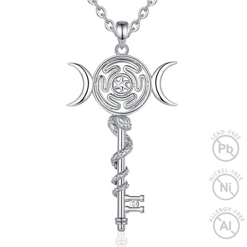 Triple Moon Hekate Wheel Necklace Wicca Jewelry-MoonChildWorld