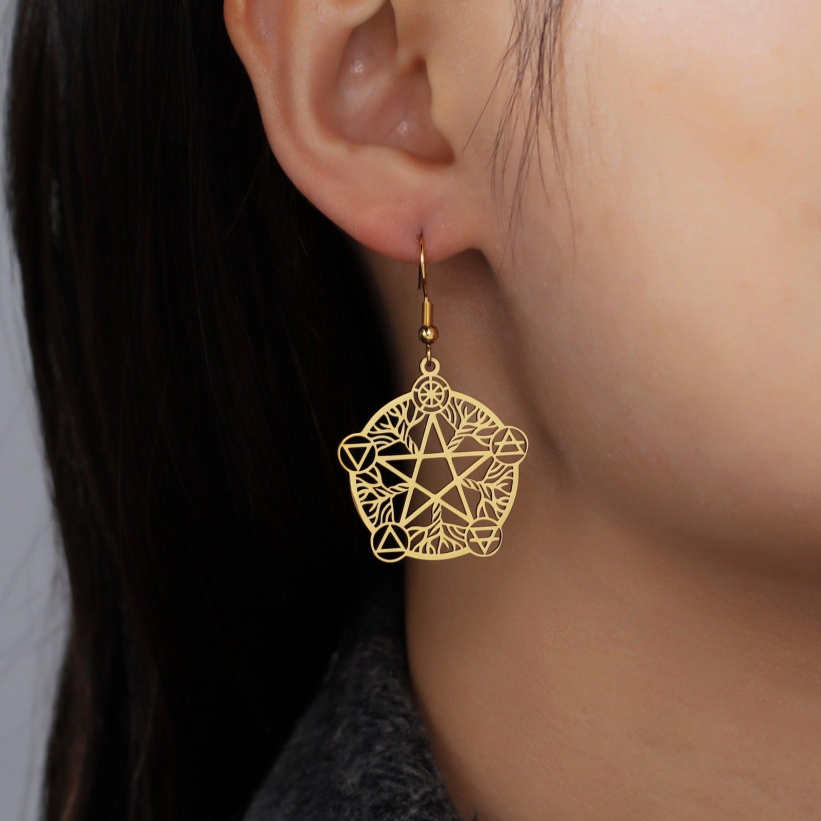 Pentagram Earrings Wiccan Pagan Jewelry-MoonChildWorld