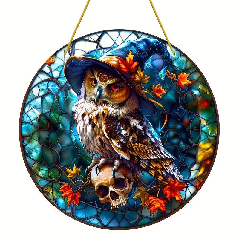 Mystery Owl Suncatcher Gothic Skull Owl Acrylic Sign Halloween Window Decor-MoonChildWorld