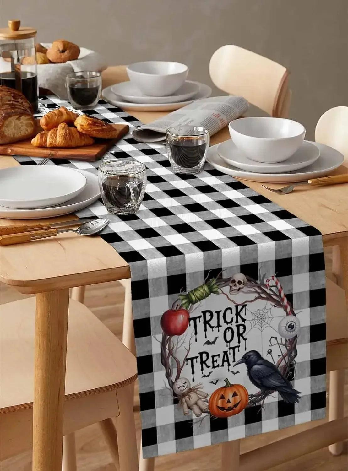 Halloween Table Runner - Trick or Treat Black Raven Spooky Table Runner for Gothic & Witchy Home Decor-MoonChildWorld