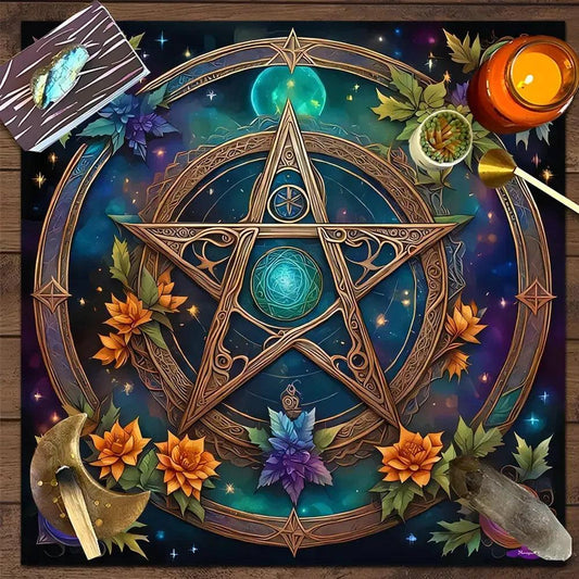 Witchcraft Pentagram Tarot Tablecloth Pagan Pentacle Altar Cloth Wicca Divination Cloth