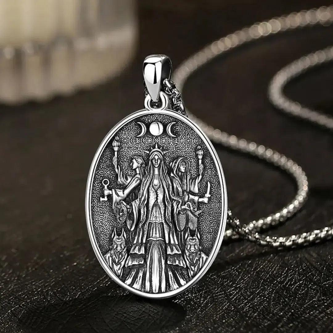 Silver Wicca Triple Moon Goddess Necklace Hecate Goddess Necklace Pagan Triple Goddess Jewelry-MoonChildWorld