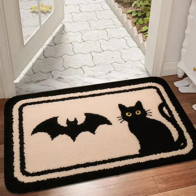 Gothic Halloween Doormat - Spooky Ghost, Cat & Bat Design - Witch Home Decor-MoonChildWorld