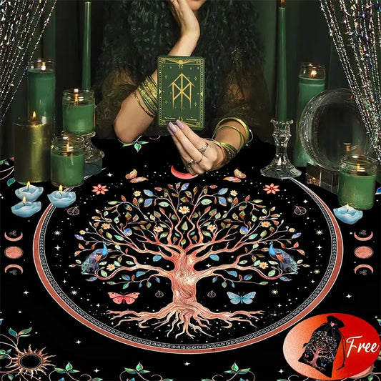 (Free Bag) Tree of life Altar Tarot Card Tablecloth Pagan Altar Cloth