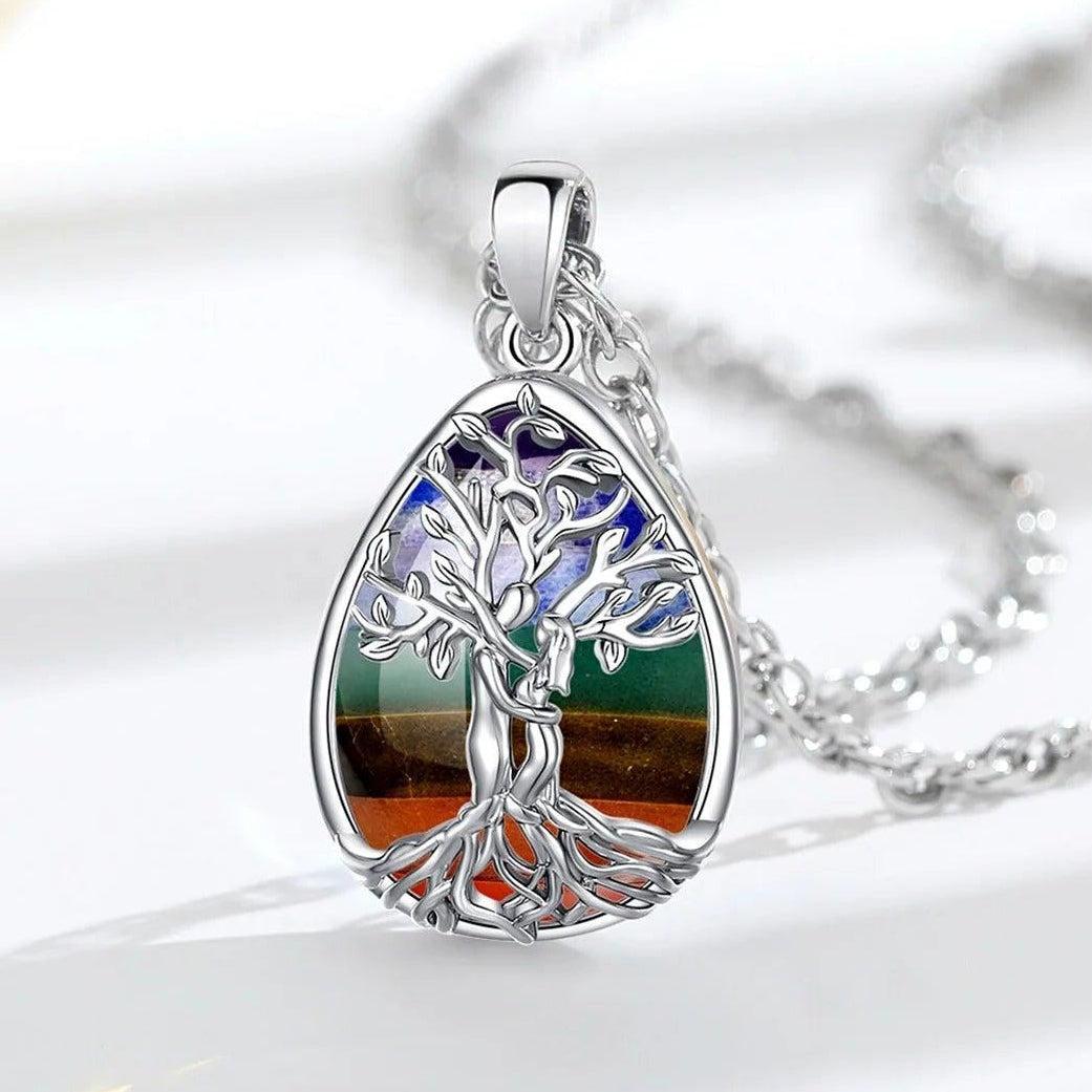 Tree of Life Pagan Necklace 7 Color Chakra Healing Stone Crystal Necklace Spiritual Jewelry-MoonChildWorld