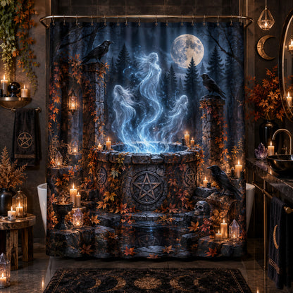 Samhain Shower Curtain - Spirit Well Pagan Halloween Decor