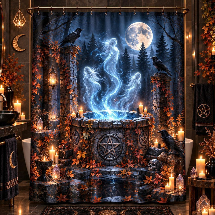 Samhain Shower Curtain - Spirit Well Pagan Halloween Decor