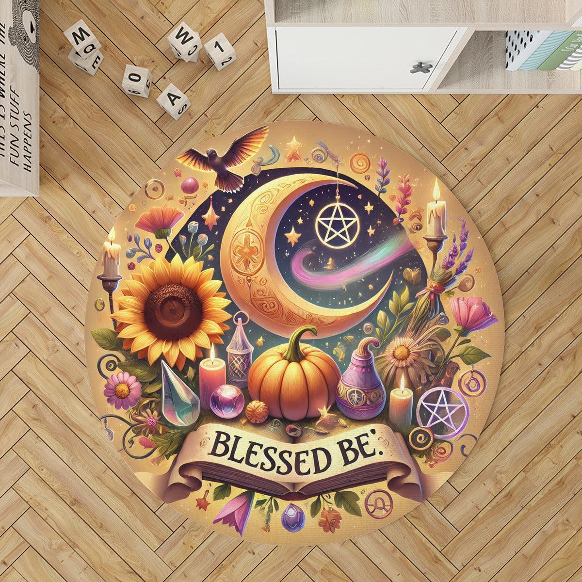 Samhain Wicca Round Rug Magic Moon Pagan Carpet for Wicca Home Decor-MoonChildWorld