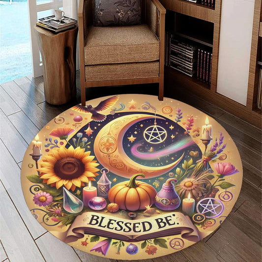 Samhain Wicca Round Rug Magic Moon Pagan Carpet for Wicca Home Decor-MoonChildWorld
