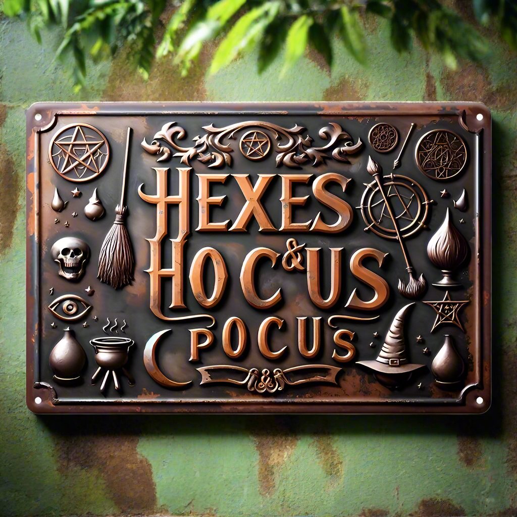 Sarcastic Hexes & Hocus Pocus Metal Sign Witch Wall Decor Halloween Welcome Sign-MoonChildWorld