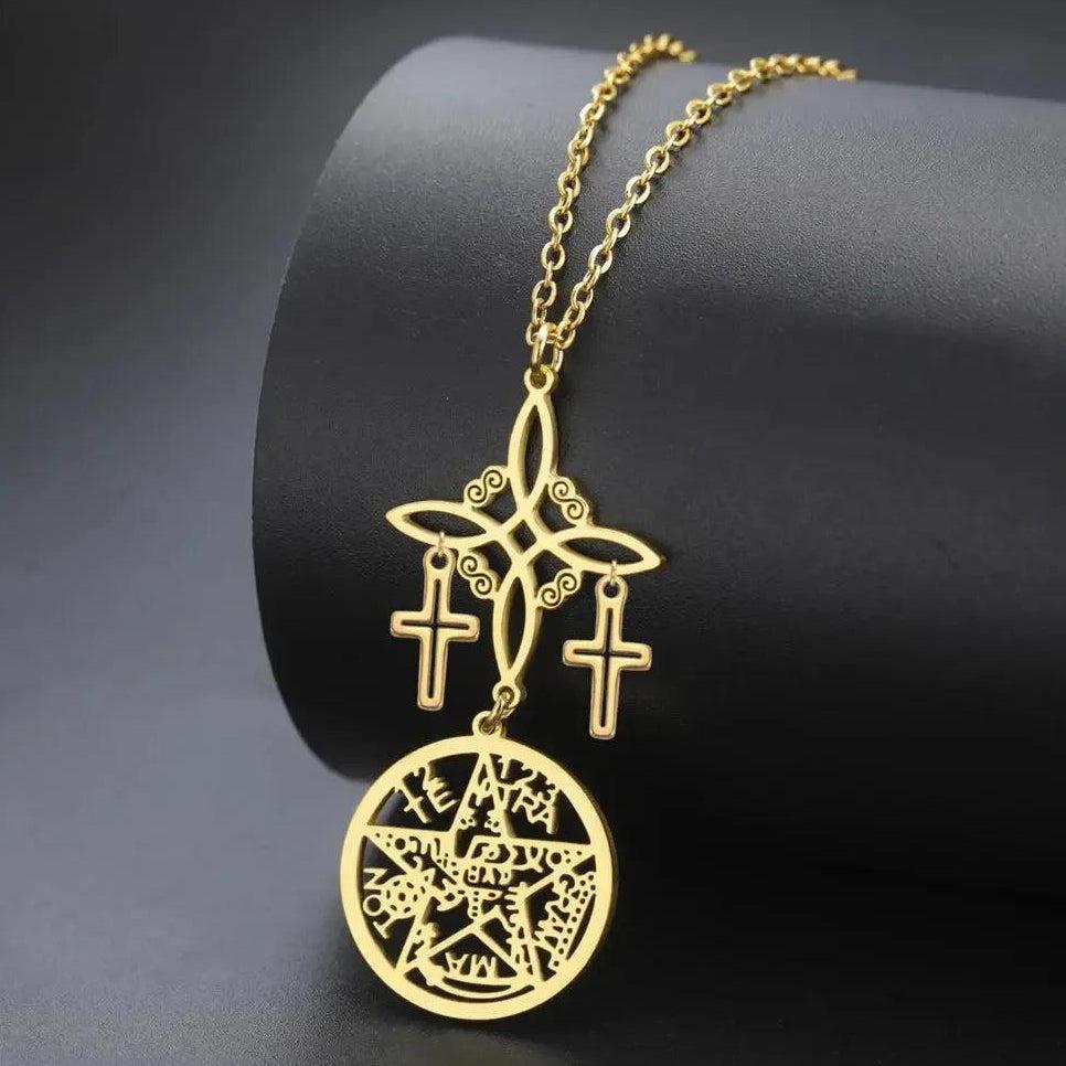 Cross Witch Celtic Knot Pentacle Tetragrammaton Necklace Witchcraft Jewelry-MoonChildWorld