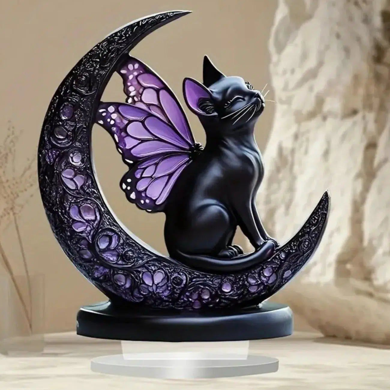 Witchy Black Cat Statue 2D Flat Acrylic Table Ornament Gothic Cat Desktop Decor-MoonChildWorld