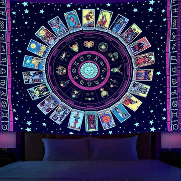 Wheel Of The Pagan Tapestry Blacklight Astrology Tarot UV Tapestry-MoonChildWorld