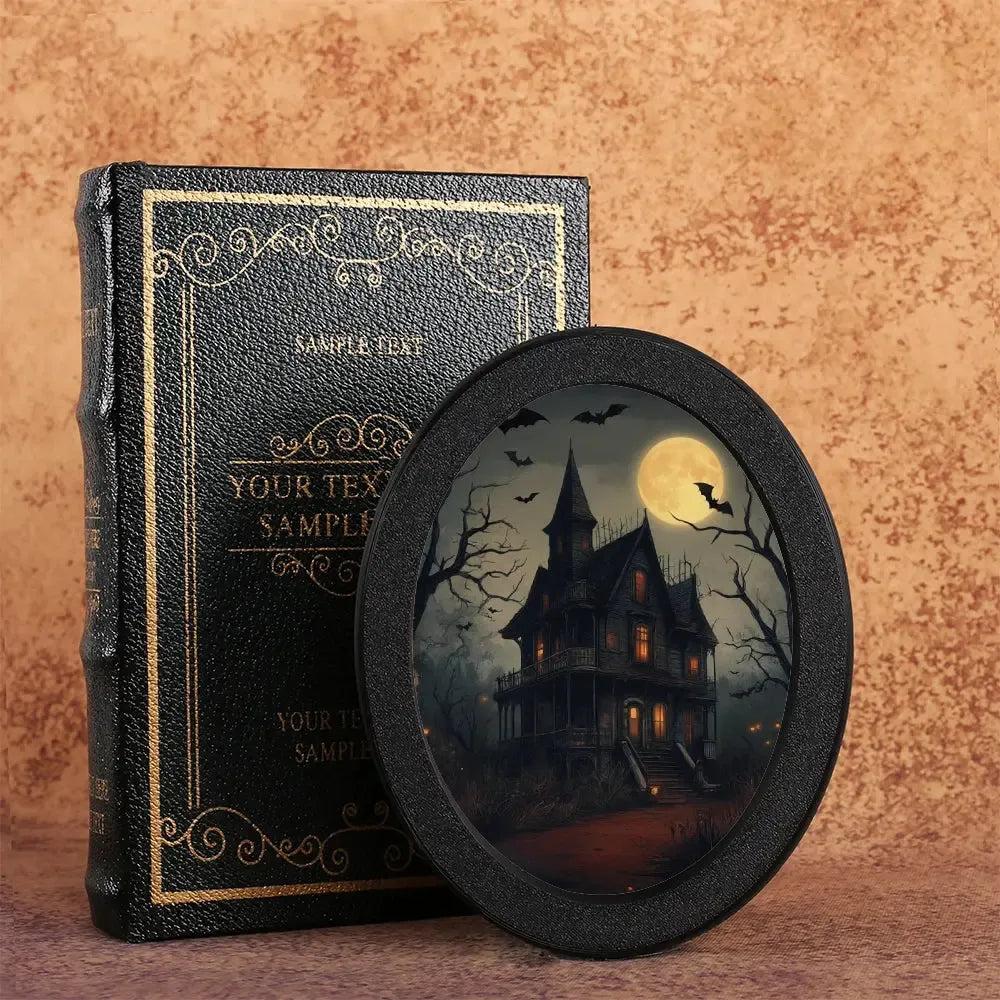Moon Bats & Haunted House Witch Wooden Oval Frame - Gothic Oval Wall Art - Halloween Wall Decoration-MoonChildWorld