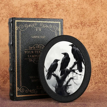Dark Crows Wall Art - Witchy Black Ravens Gothic Wooden Oval Frame Halloween Wall Decoration
