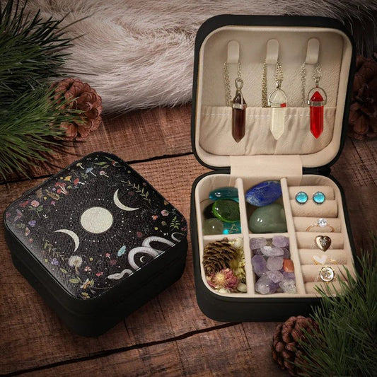 Moon Black Cat Witchy Storage Box Crystals Jewelry Storage Box