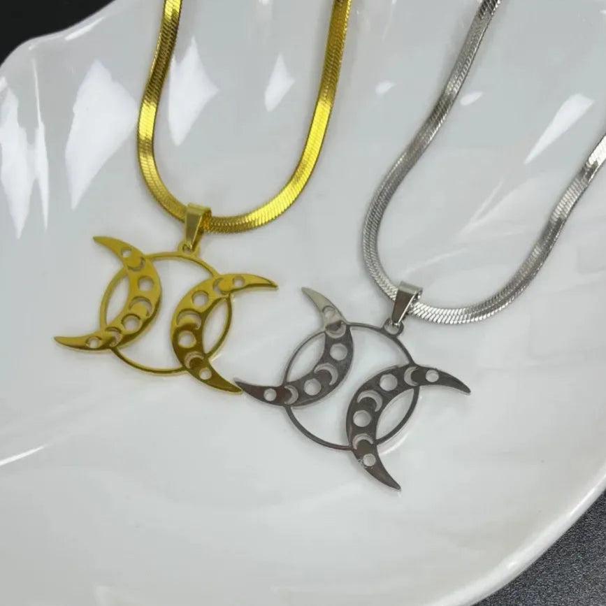 Wicca Triple Moon Necklace - Crescent Moon and Moon Phases Necklace-MoonChildWorld