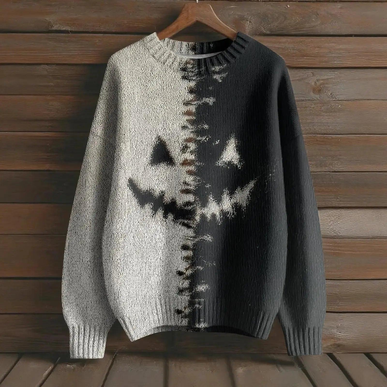 Creepy Pumpkin Long Sleeve Pullover Sweater - Gothic Witch Halloween Sweater-MoonChildWorld