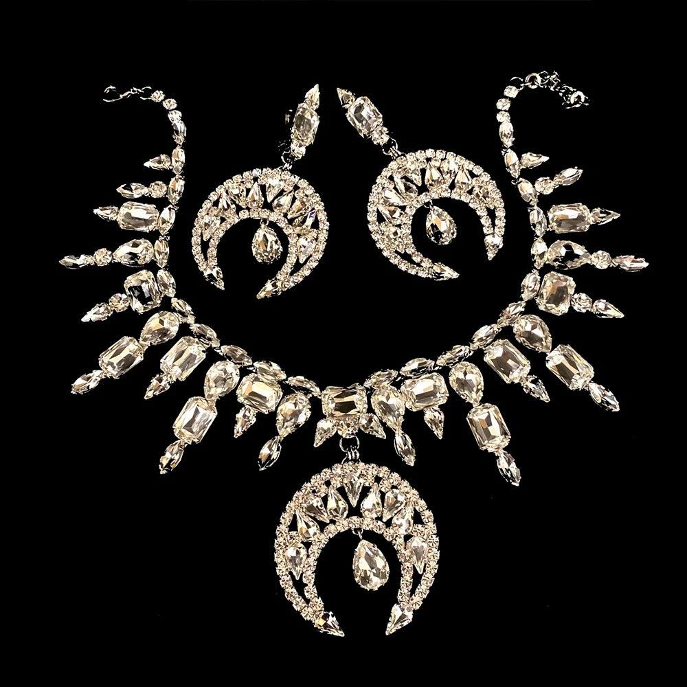 Crystal Moon Necklace Earrings Sets-MoonChildWorld