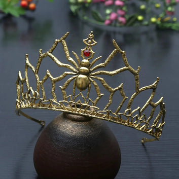 Rhinestones & Crystal Dark Goddess Halloween Crown - Gothic Spider Web Tiaras Witch Hair Accessories Vampire Accessory