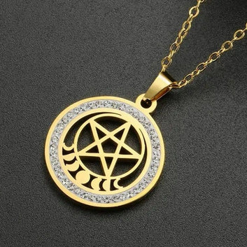 Witchcraft Moon phases Pentacle Necklace Wicca Jewelry