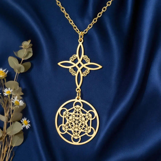 Witch Celtic Knot and Metatron Necklace Wicca Protection Talisman Spiritual Jewelry