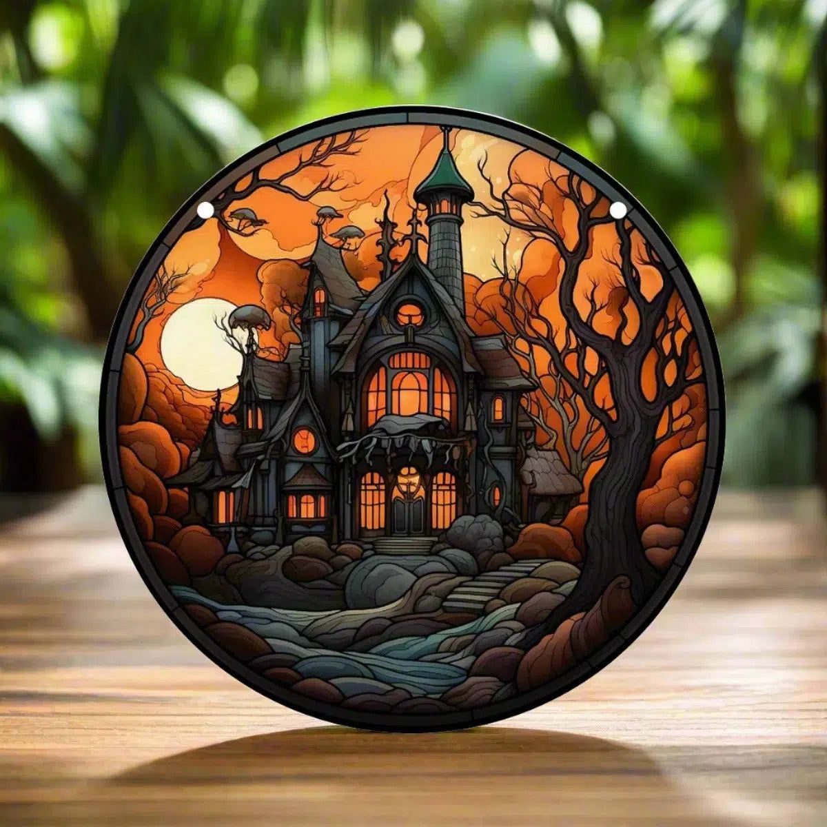 Haunting House Witch Suncatcher Halloween Acrylic Round Sign-MoonChildWorld