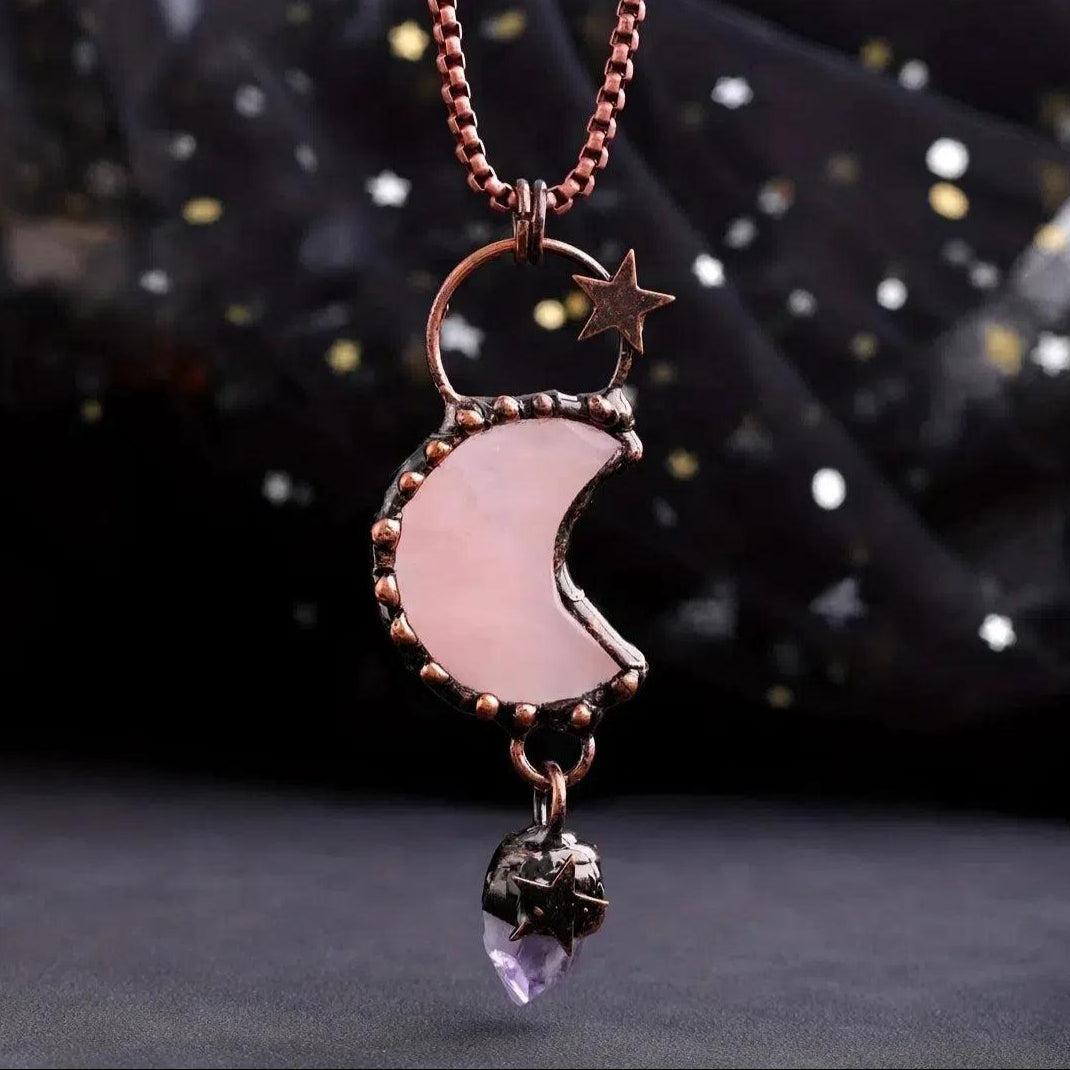 Celestial Star Moon Natural Stone Necklace Wiccan Jewelry-MoonChildWorld