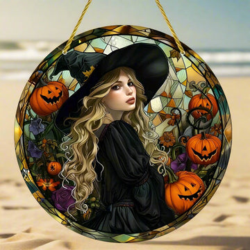 Pumpkin Witch Suncatcher For Halloween Witchy Window Hanging-MoonChildWorld