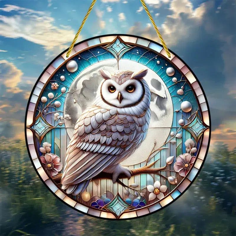 Glamorous Owl Suncatcher Moon Owl Hanging Ornament Window Decorations-MoonChildWorld