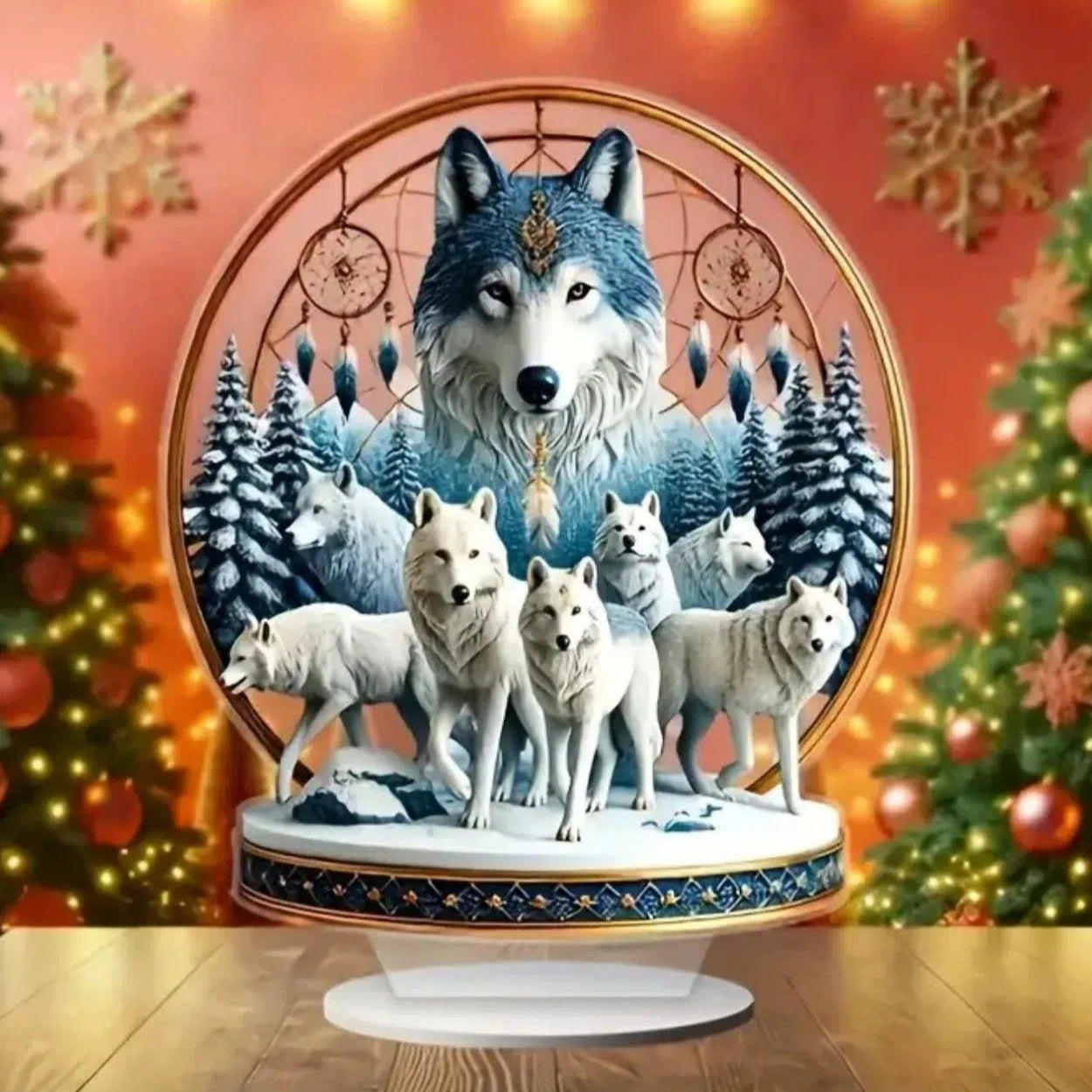 Bohemian Wolf Statue 2D Flat Acrylic Table Ornament Wolf Desktop Decor-MoonChildWorld